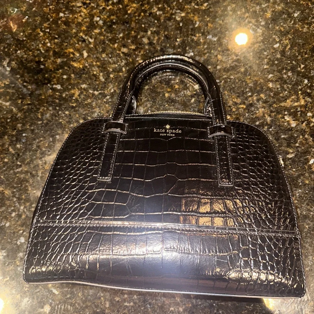 kate spade katy croc embossed leather black shoulder bag - Picture 1 of 3
